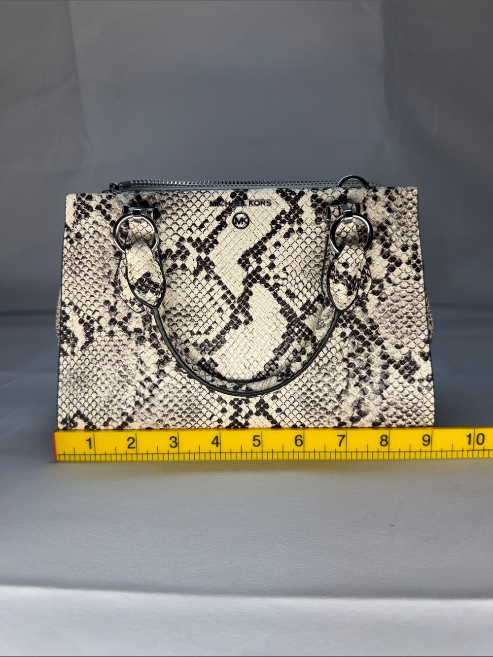 Michael Kors Black and White Snake-Print Satchel - Picture 11 of 11